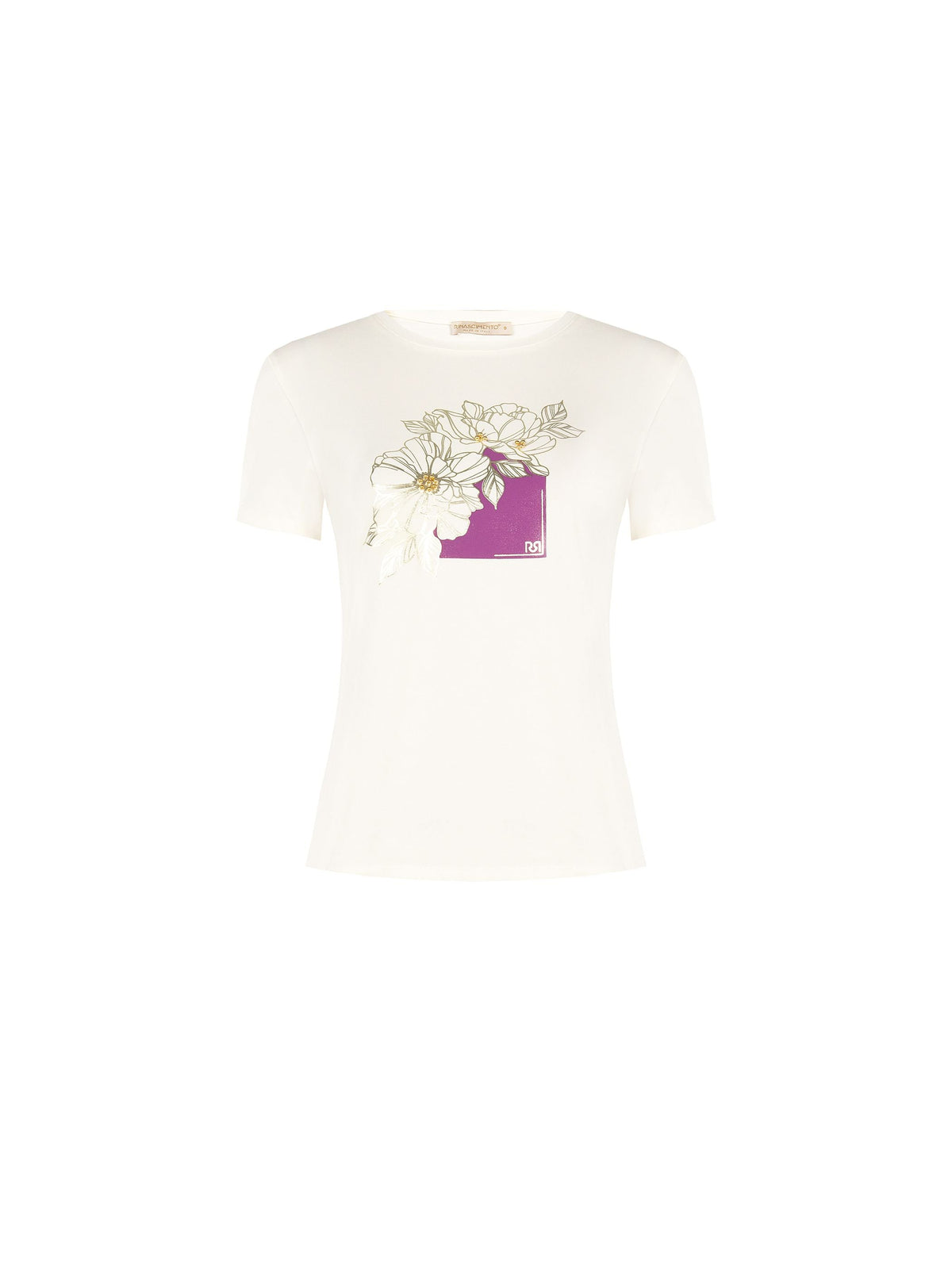 T-shirt panna con stampa artistica