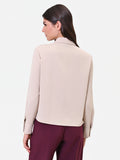 Camicia tortora beige in georgette con pieghe sovrapposte