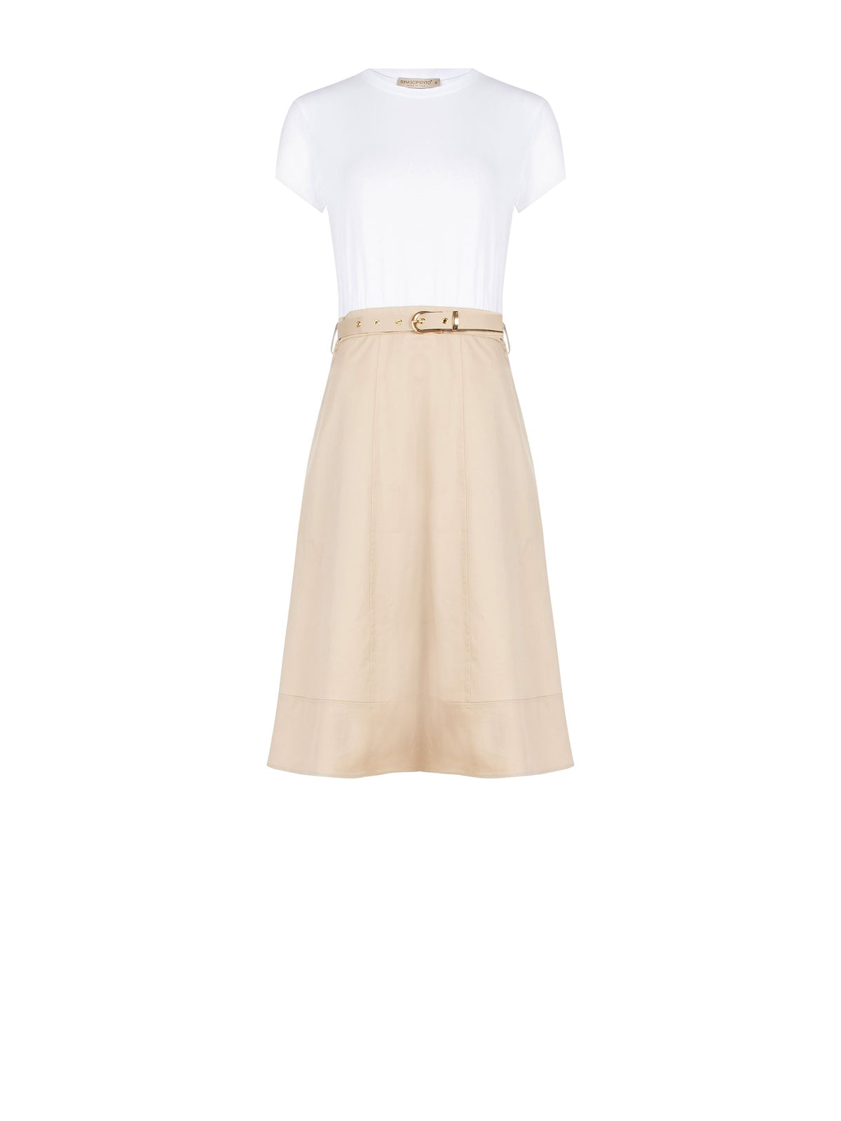 Abito beige scuro con corpetto a contrasto