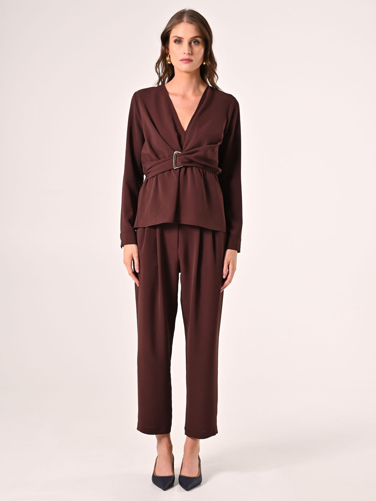 Blusa Marrone Cioccolato effetto Goffrato