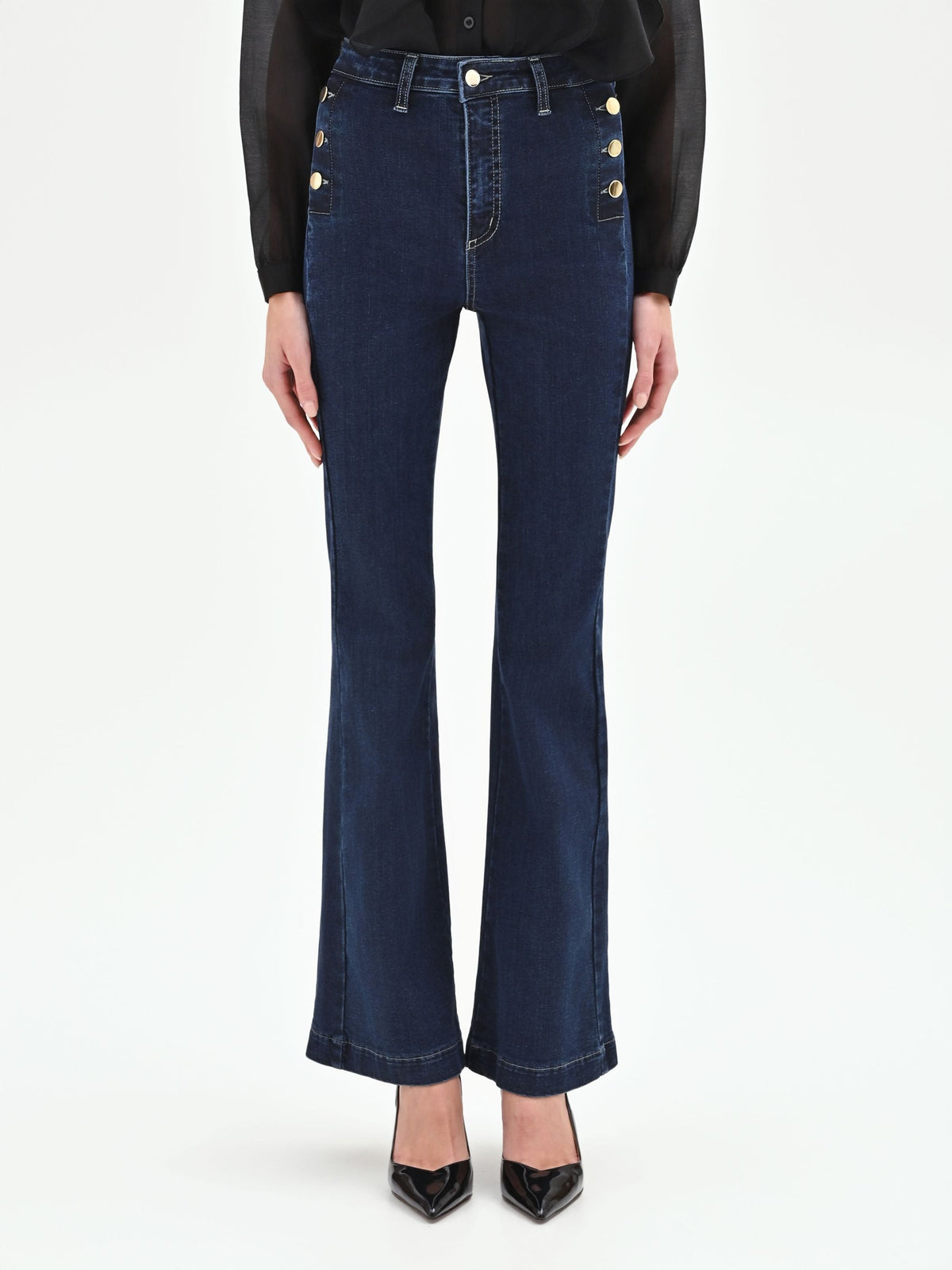 Jeans Blu a Zampa con Bottoni
