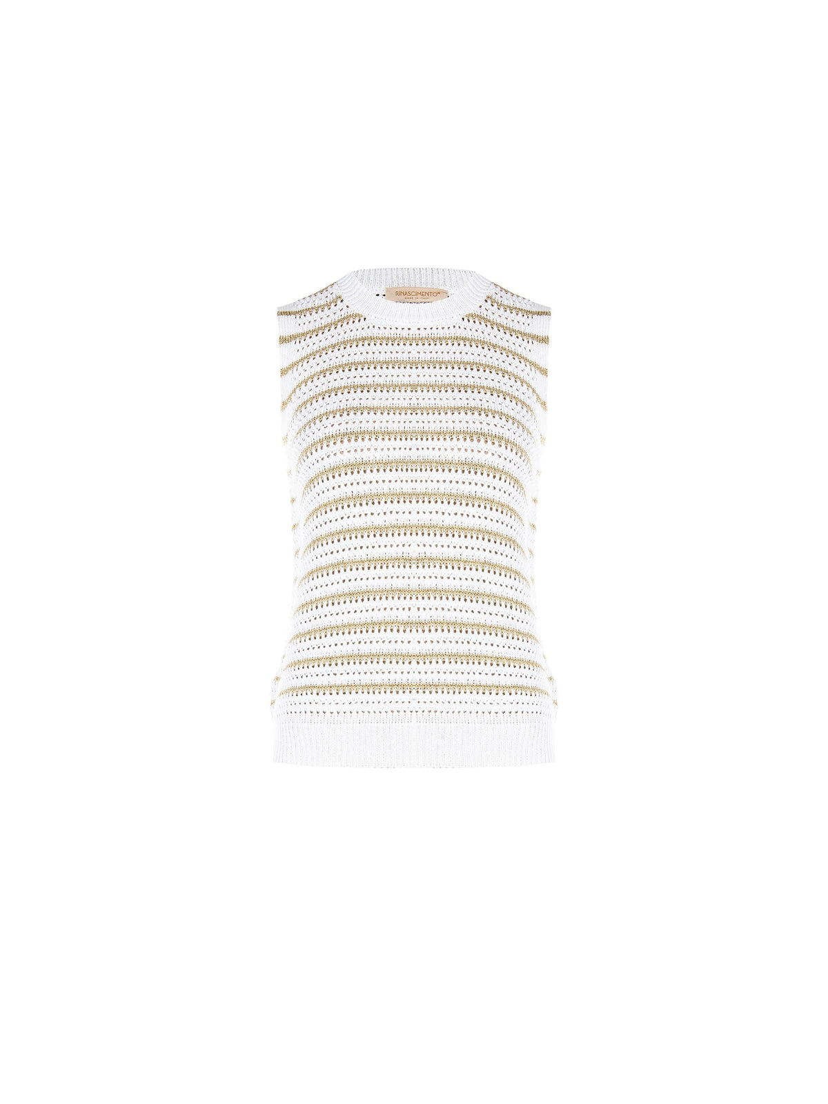 Top bianco panna in maglia crochet a righe