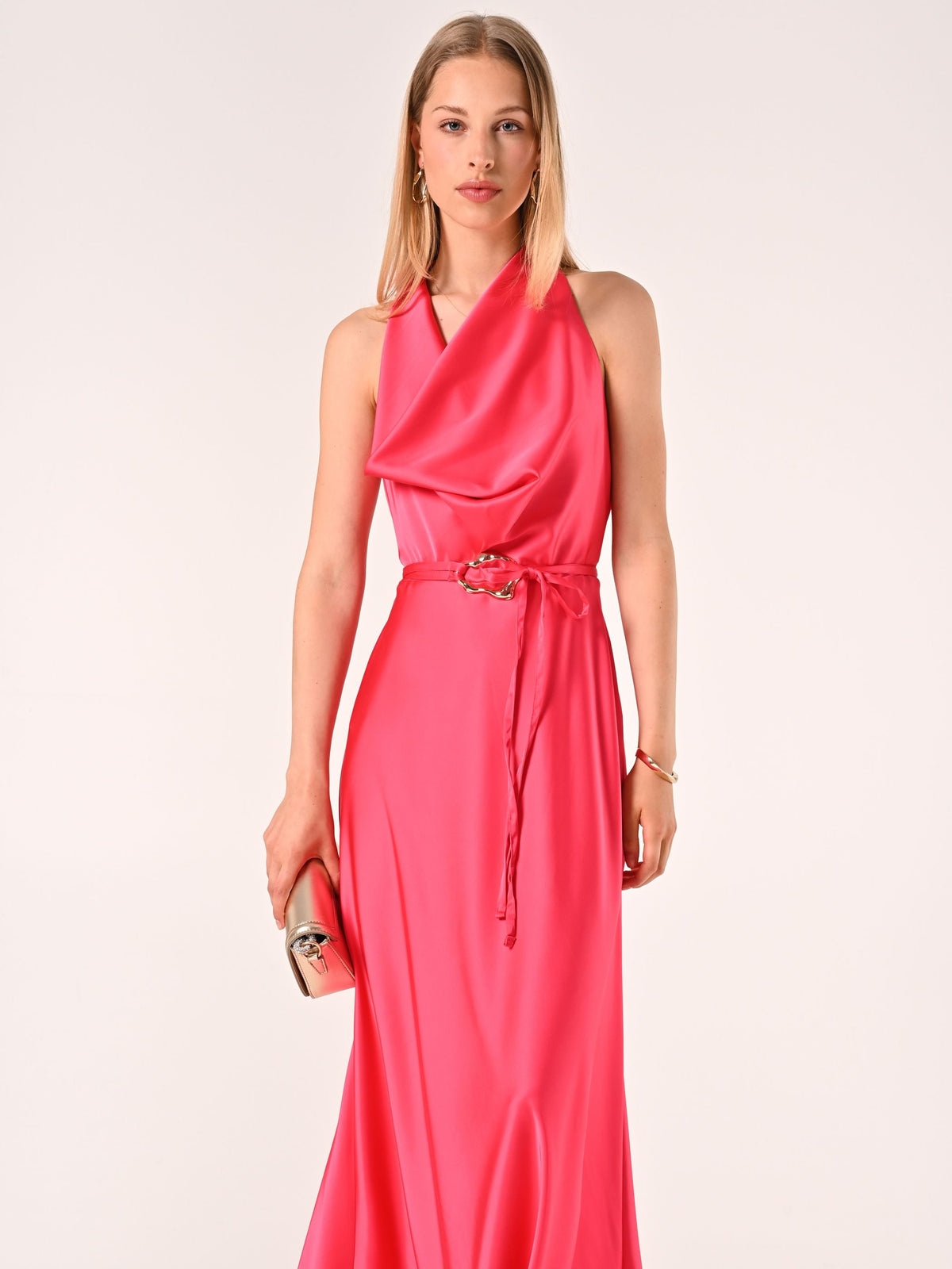 Abito Lungo in Raso Fuxia