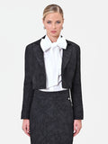 Giacca cropped nera in tessuto jacquard