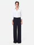 Pantalone Studio gessato a palazzo blu navy in crepe