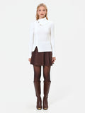 Maglia bianco panna con collo asimmetrico in misto viscosa
