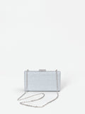 Borsa clutch argento con applicazione gioiello