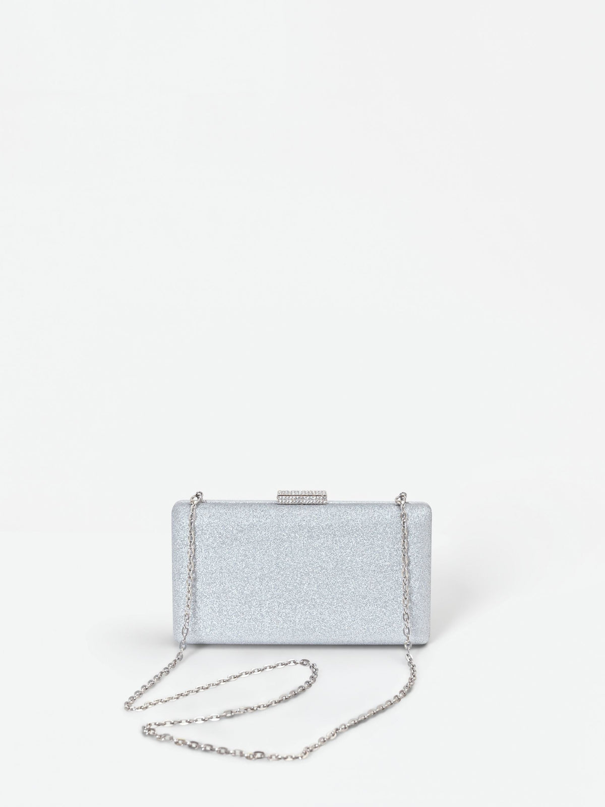 Borsa clutch argento con applicazione gioiello