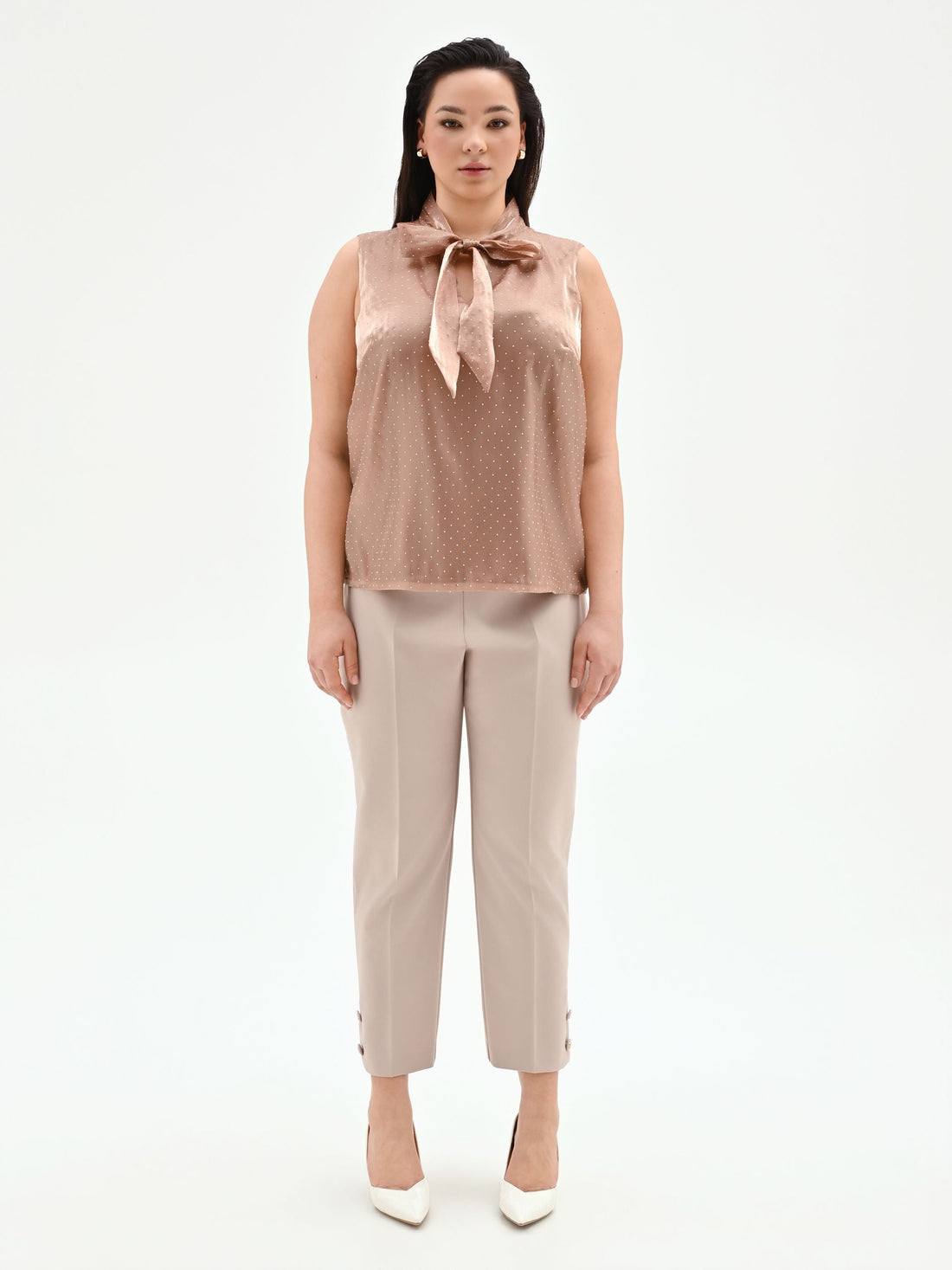 Top Curvy marrone bronzo con collo lavalliere