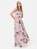 Gonna lunga in raso stampa floreale tortora beige