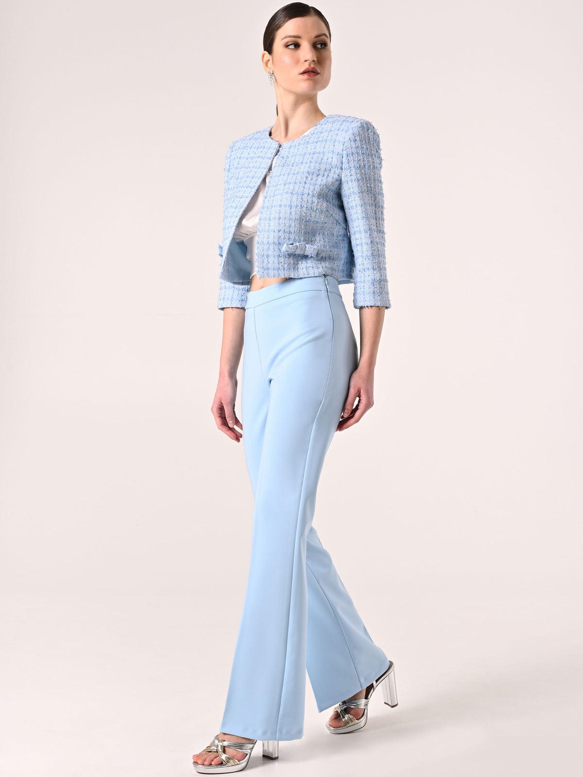 Pantaloni Flared in Tessuto Tecnico Azzurro