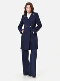Cappotto blu navy doppiopetto con bottoni decorati misto lana