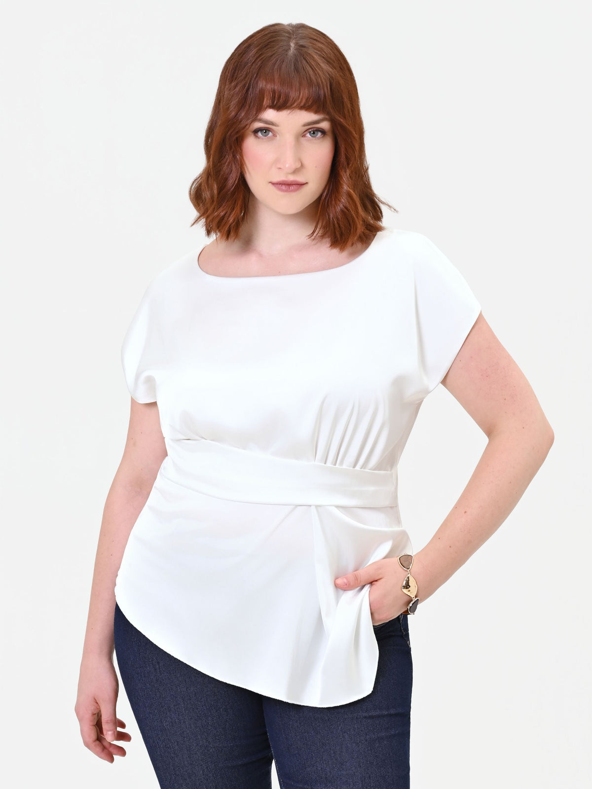 Blusa Curvy asimmetrica panna bianco in raso