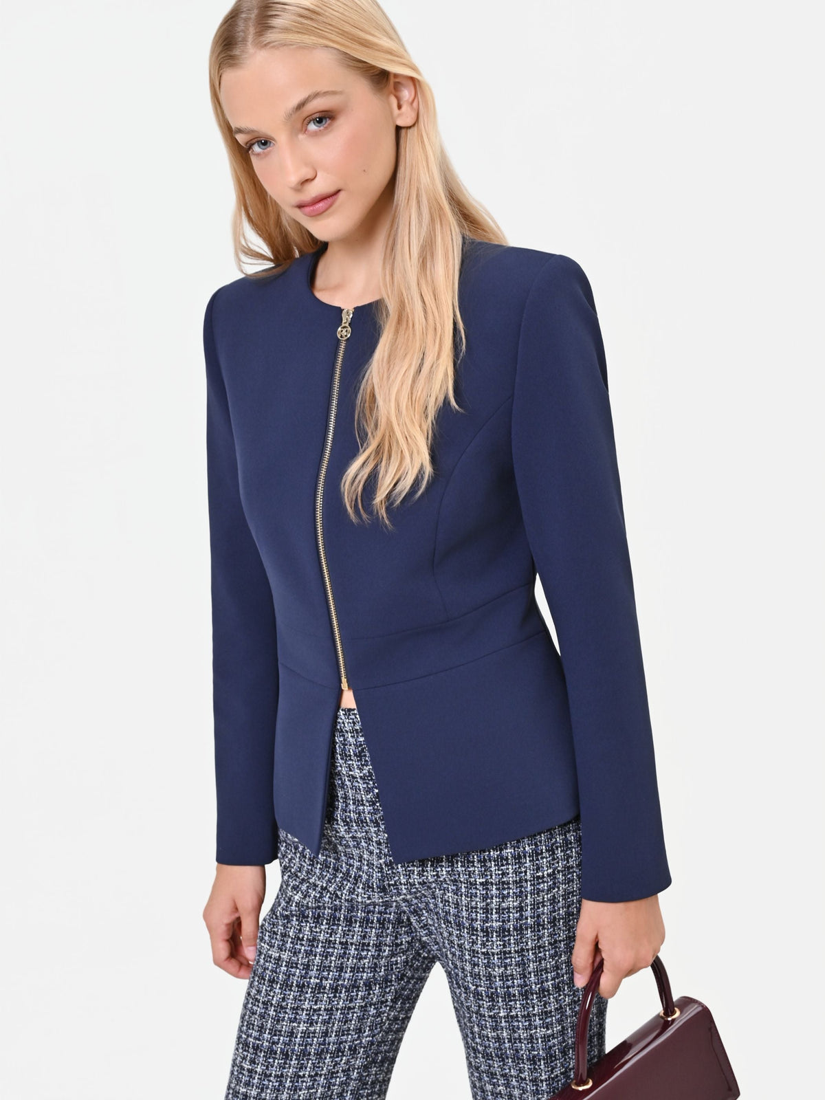 Giacca blu navy in scuba crèpe