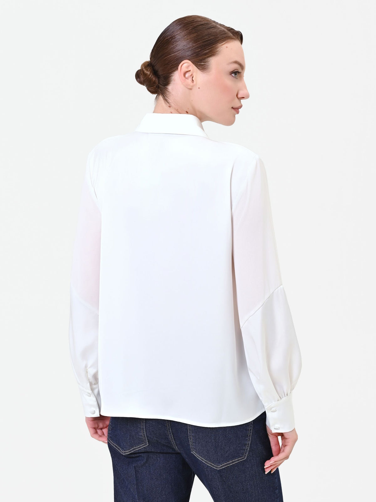 Camicia in georgette panna bianco con inserto geometrico