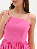 Abito midi fucsia con gonna ampia