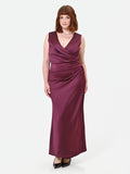 Abito Curvy midi in raso bordeaux rosso