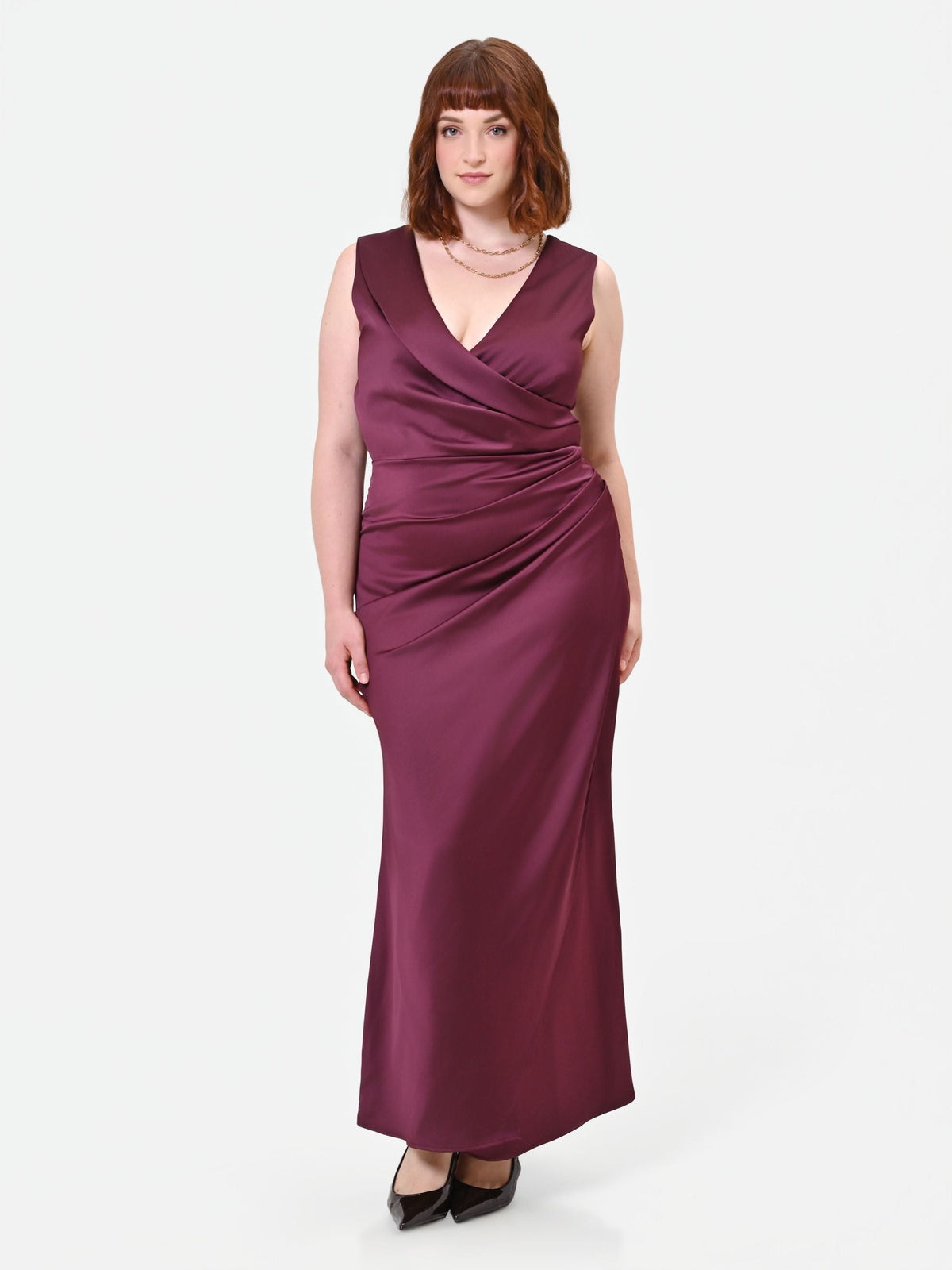 Abito Curvy midi in raso bordeaux rosso