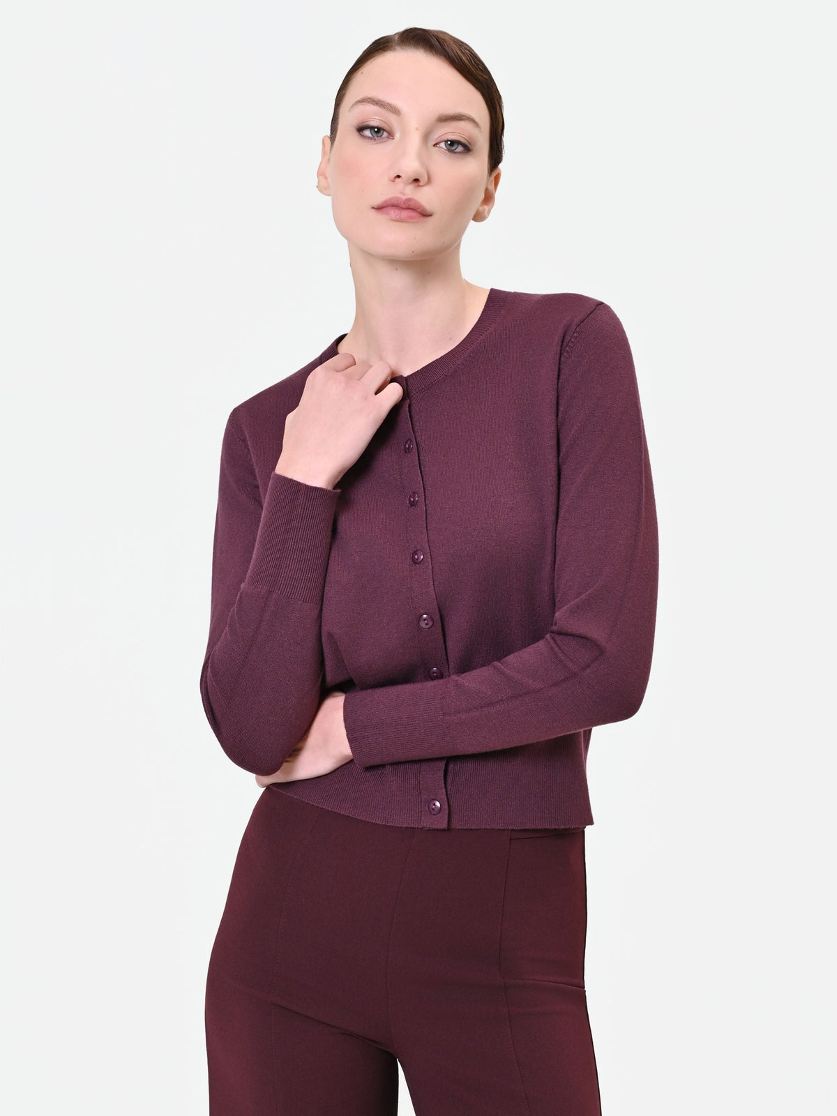 Cardigan girocollo bordeaux rosso in misto viscosa