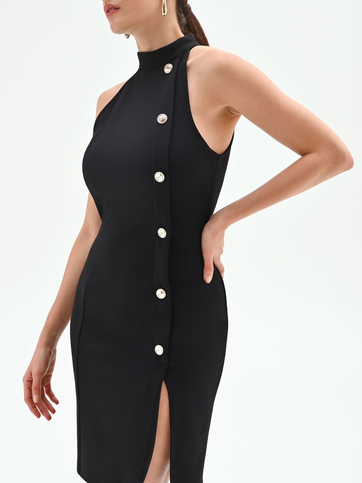 Abito corto nero con scollo all'americana