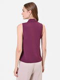 Top smanicato bordeaux con rouche verticale