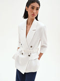 Blazer doppiopetto panna in lino con cintura