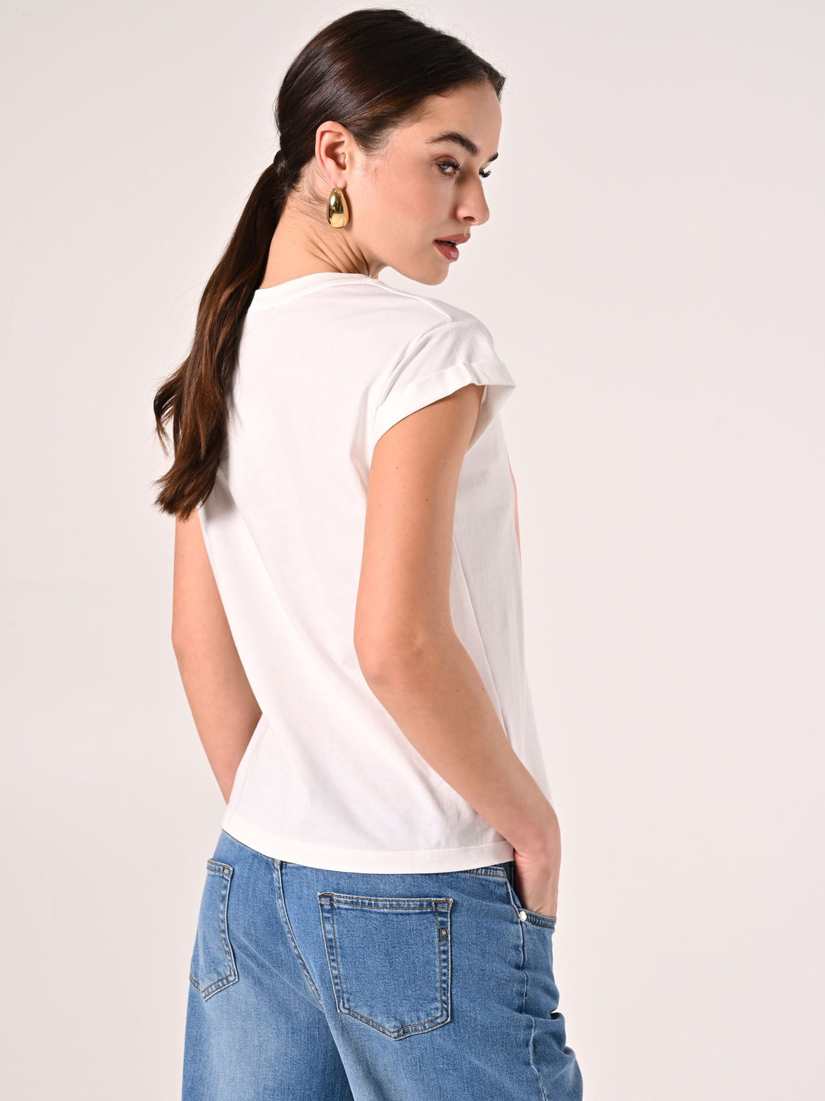 T-Shirt in Cotone con stampa Rosa & Strass