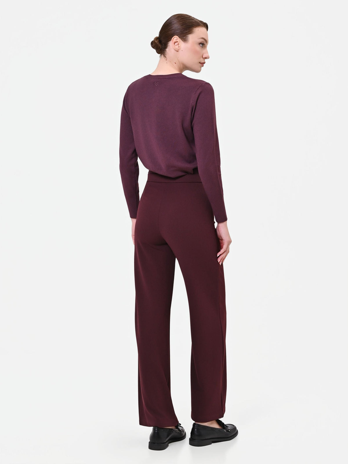 Pantalone a gamba larga bordeaux rosso