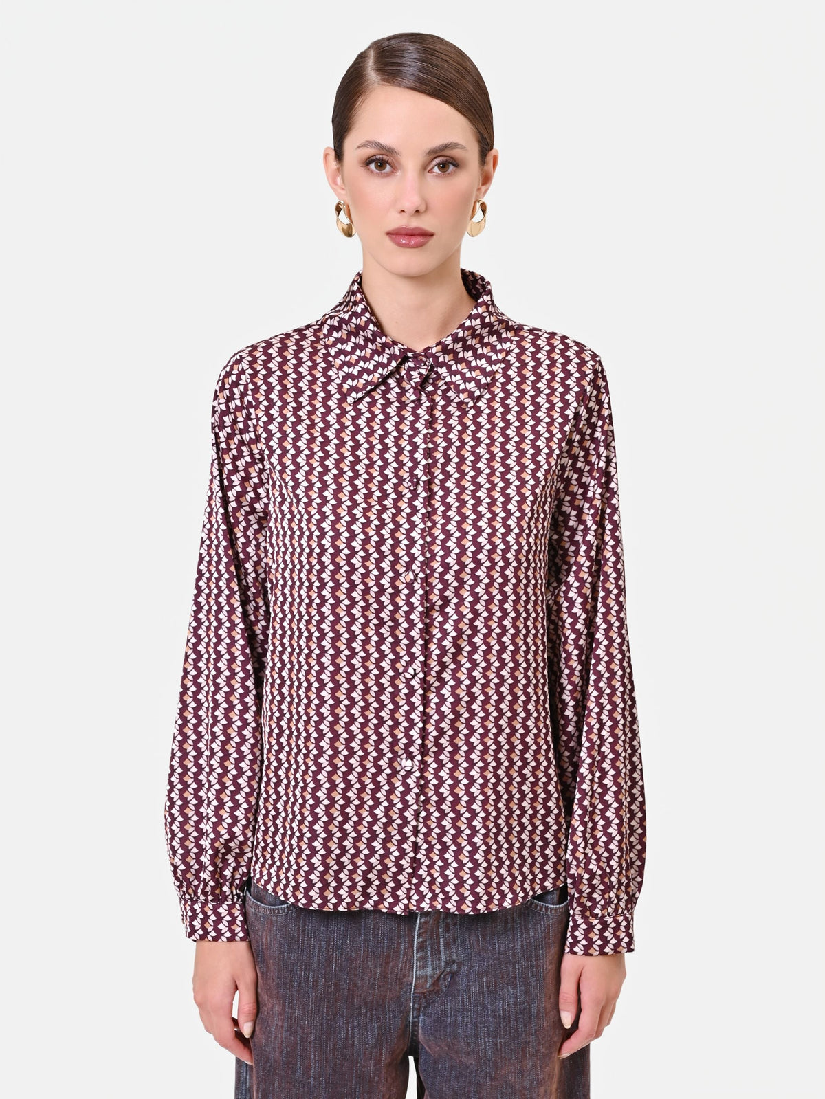 Camicia bordeaux con micro fantasia geometrica