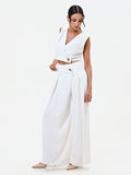 Pantalone palazzo bianco con bottone design