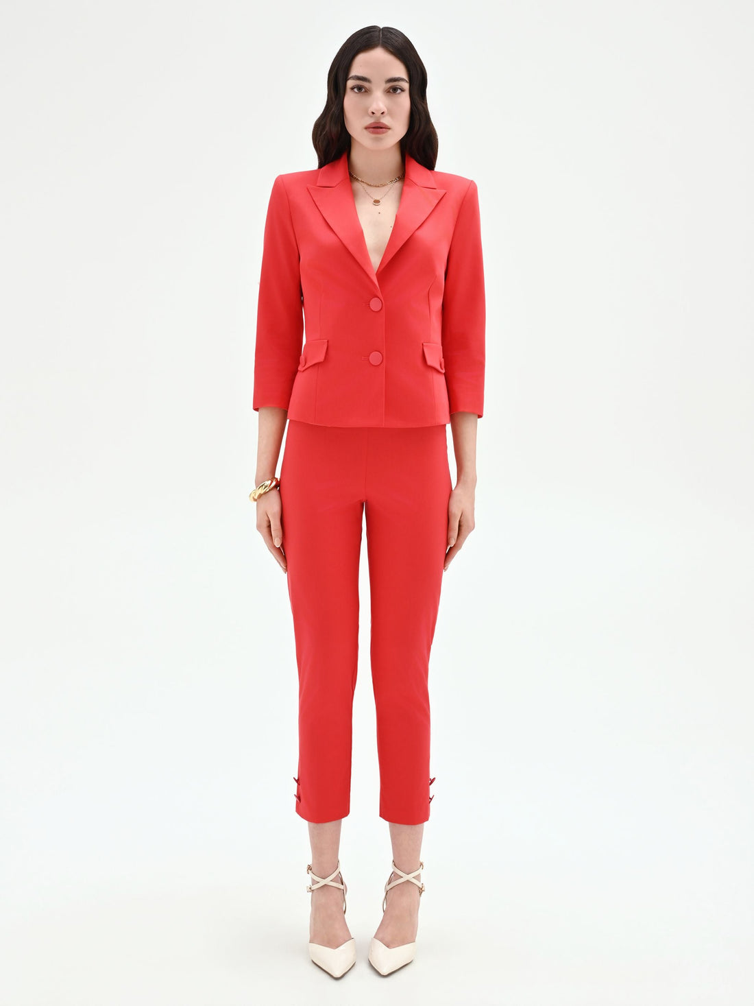 Giacca blazer rosso fragola dalla linea avvitata