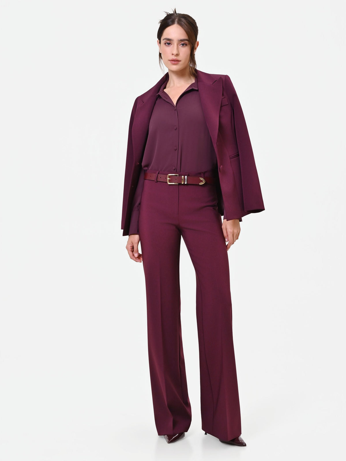 Pantalone Studio flare bordeaux in tessuto tecnico