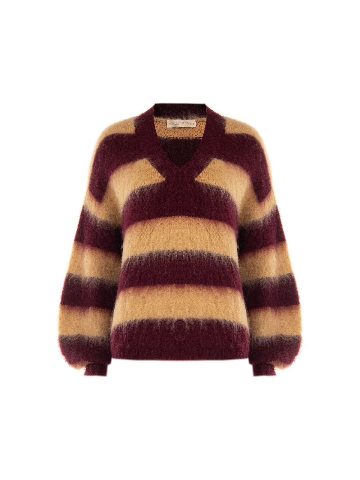 Maglia tortora beige a righe misto lana e mohair