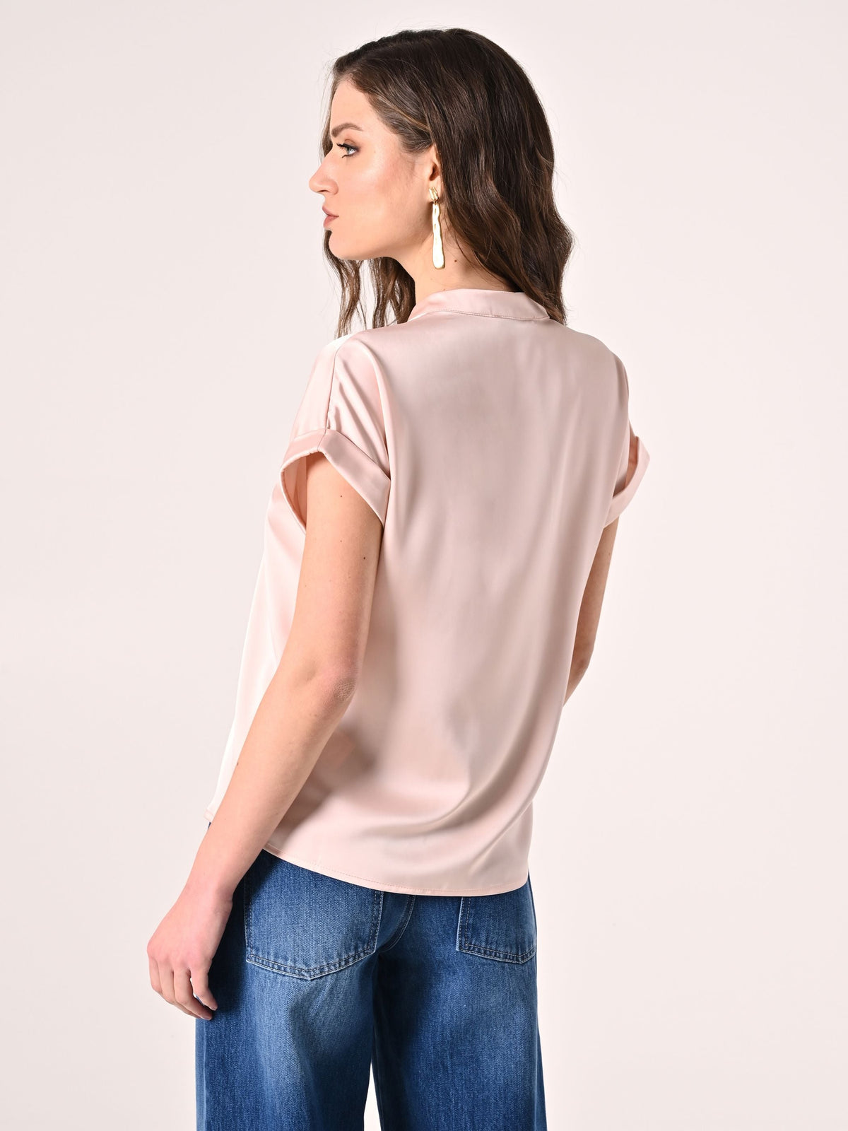 Blusa con Collo alla Coreana Rosa