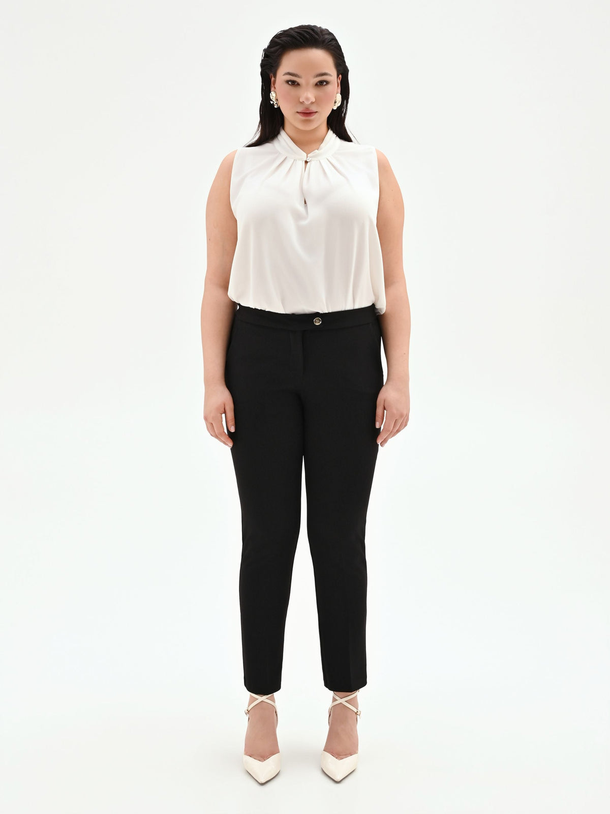 Pantalone Curvy skinny nero in scuba mano crèpe