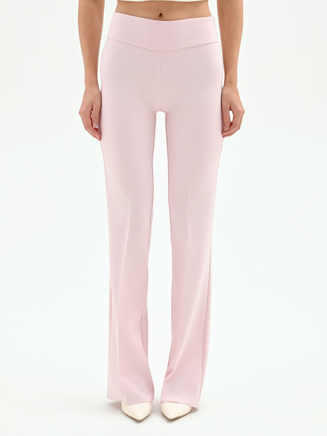 Pantalone mid flared rosa pastello a vita alta