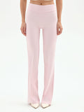 Pantalone mid flared rosa pastello a vita alta