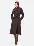 Cappotto lungo marrone moro a portafoglio misto viscosa