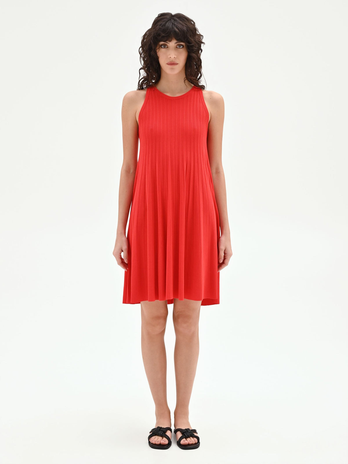 Abito in maglia plissé rosso fragola