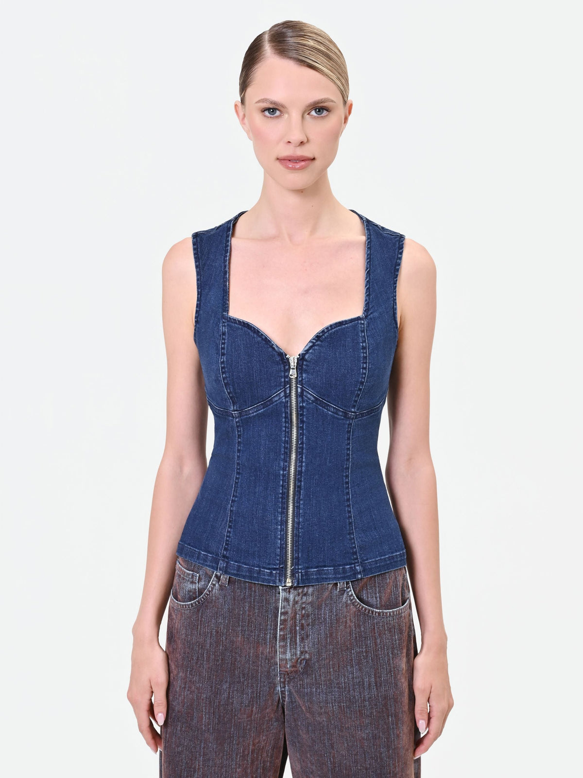 Gilet bustier in denim blu indaco