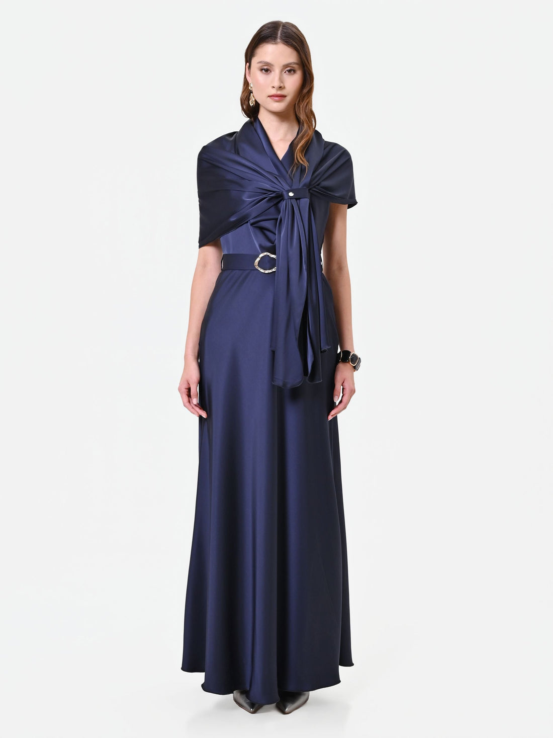 Stola blu navy in raso con anello