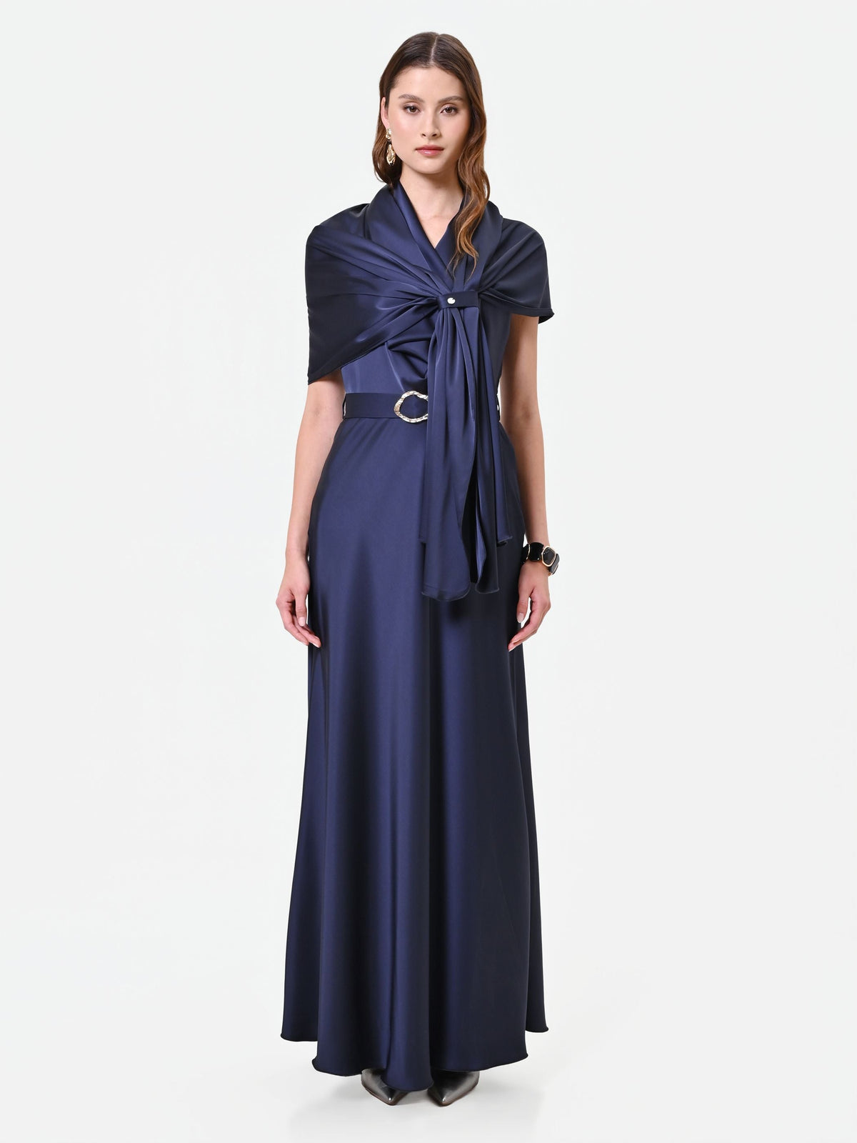 Stola blu navy in raso con anello