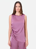 Top in raso rosa antico con drappeggio laterale