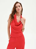 Top rosso fragola in cadi con scollo drappeggiato