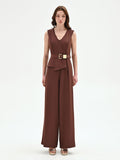 Tuta color cioccolato con pantalone palazzo