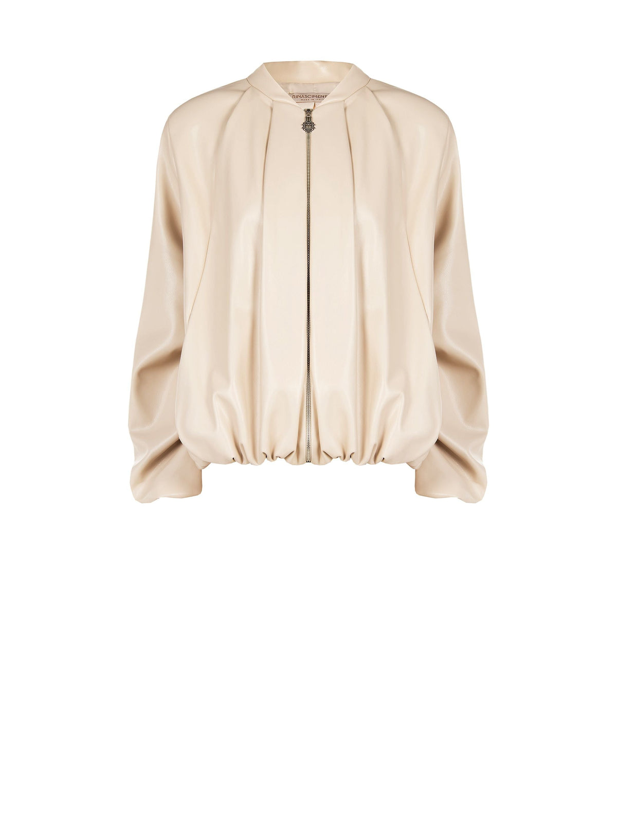 Bomber in similpelle tortora beige con maniche a palloncino