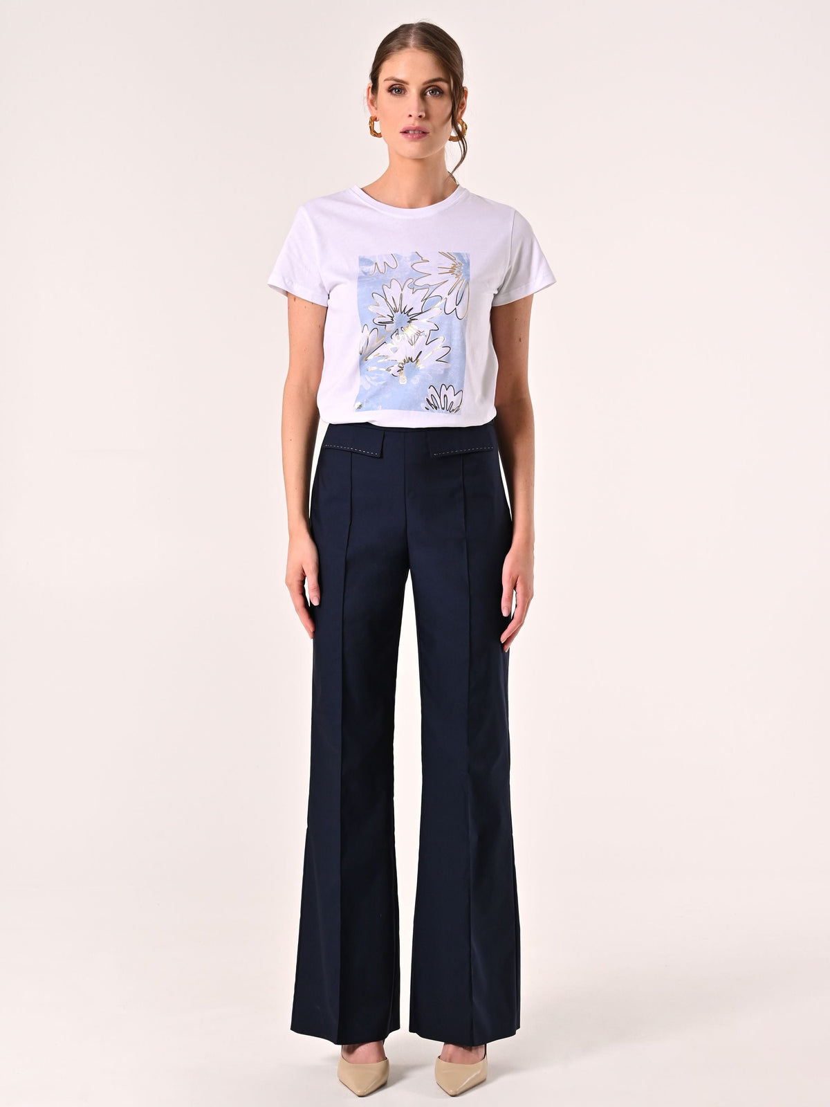 T-Shirt in Cotone con Stampa Azzurra & Gold
