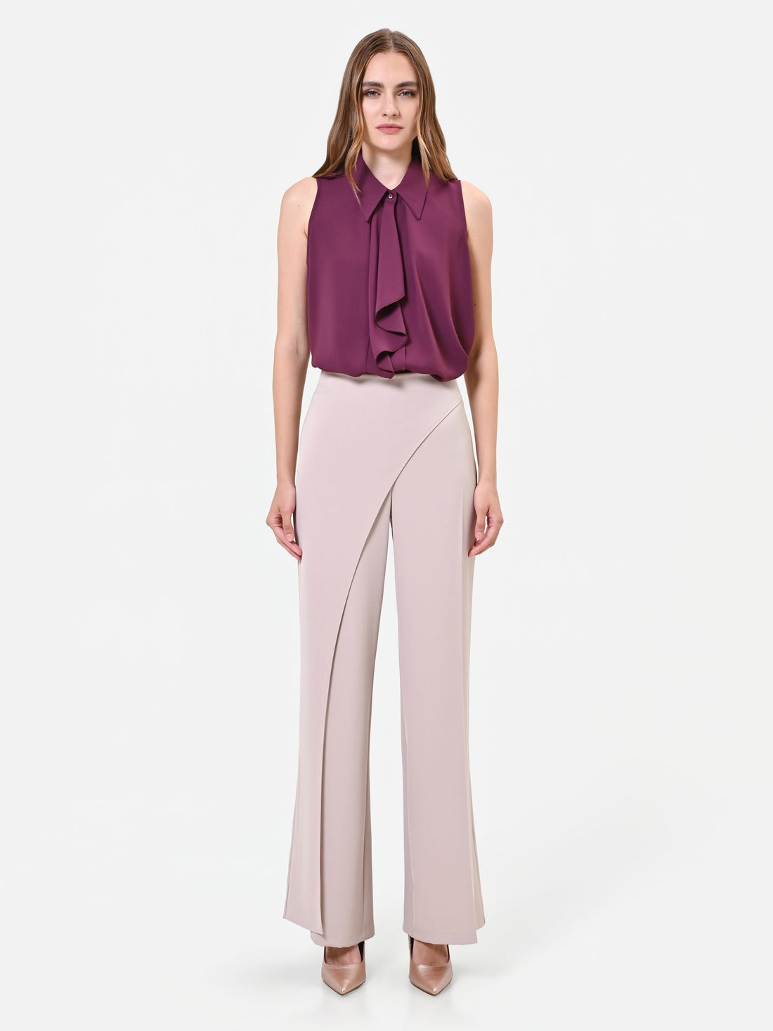 Pantalone asimmetrico fluido tortora beige