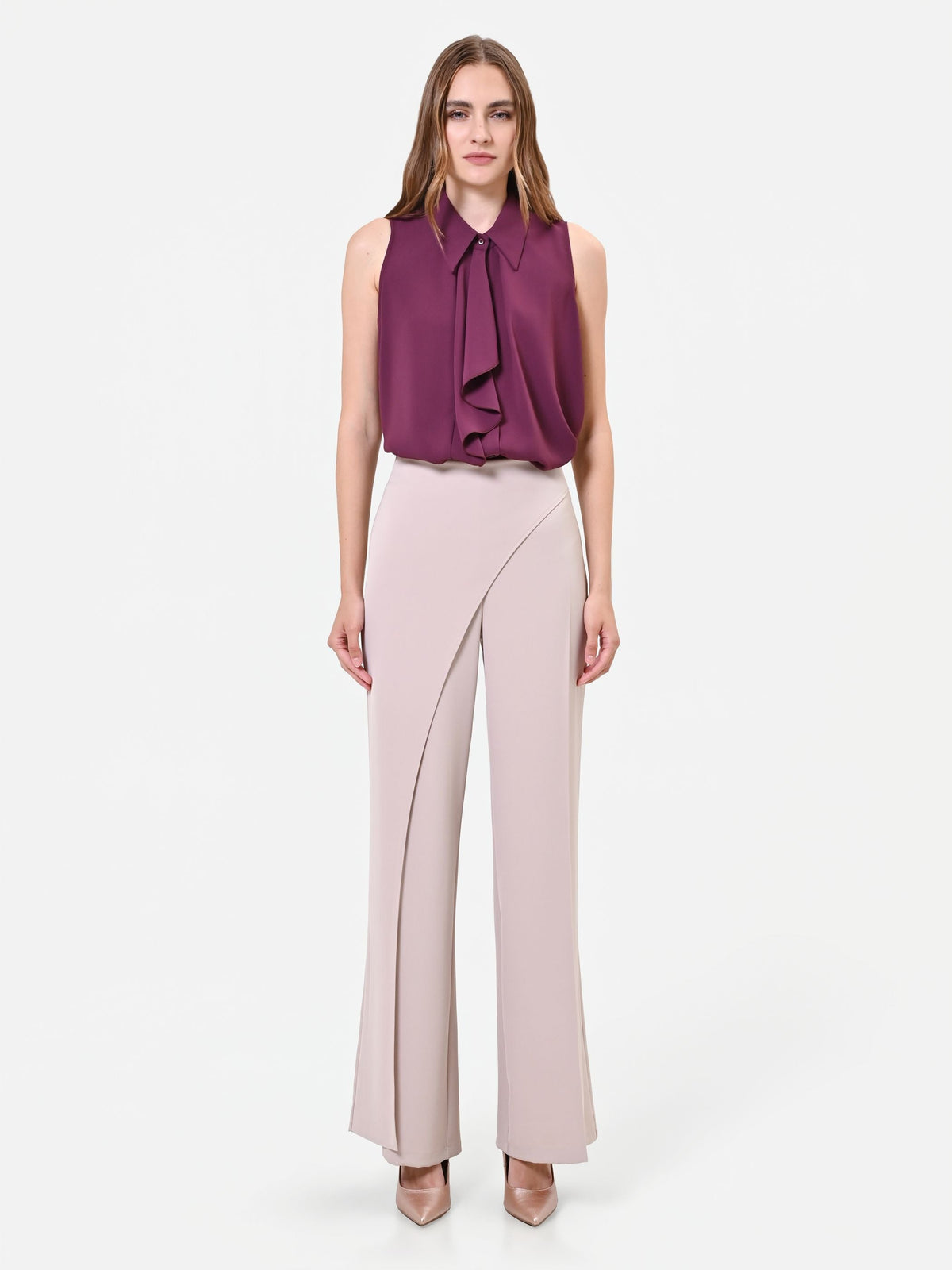 Pantalone asimmetrico fluido tortora beige