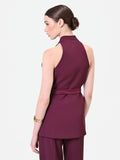 Gilet bordeaux rosso con cintura in vita